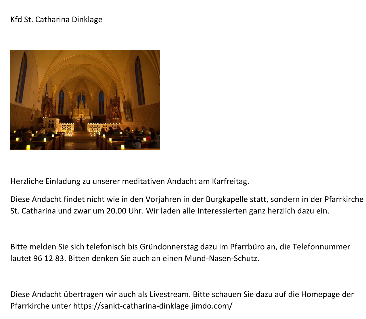 Einladung zur mediativen Andacht
